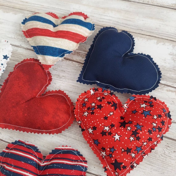 4th of July Hearts for Tiered Tray, Stuffed Fabric Hearts Pillow, Set of 6, Bowl Fillers, Farmhouse Kitchen Home Decor, Holiday Decor Il_570xn