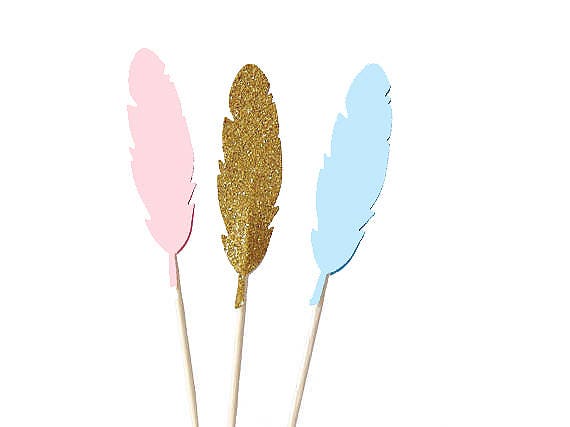 Feather Cupcake Toppers, Gender Reveal Party, Boho Wedding, Tribal Decorations, Wild One Birthday - No803 Il_570xn