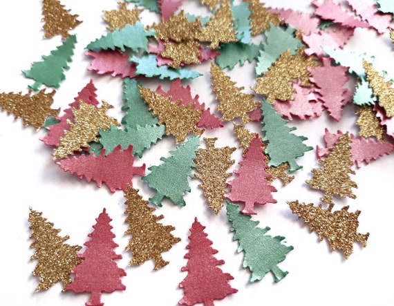 50 Gold Christmas Tree Confetti Table Scatter Party Decorations Holiday Scrapbook Embellishment Supplies Pearlescent Green Red - No612 Il_570xn
