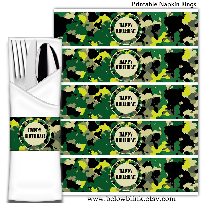 Camouflage Happy Birthday Water Bottle Labels Instant Download Birthday Party Decor Printable Water Bottle Labels DP610 Camo Birthday