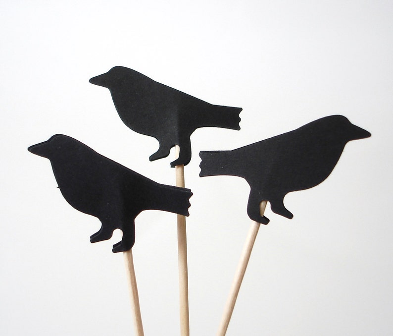 24 Black Crow Bird Cupcake Toppers Food Picks Decorative Party Toothpicks No159 image 4