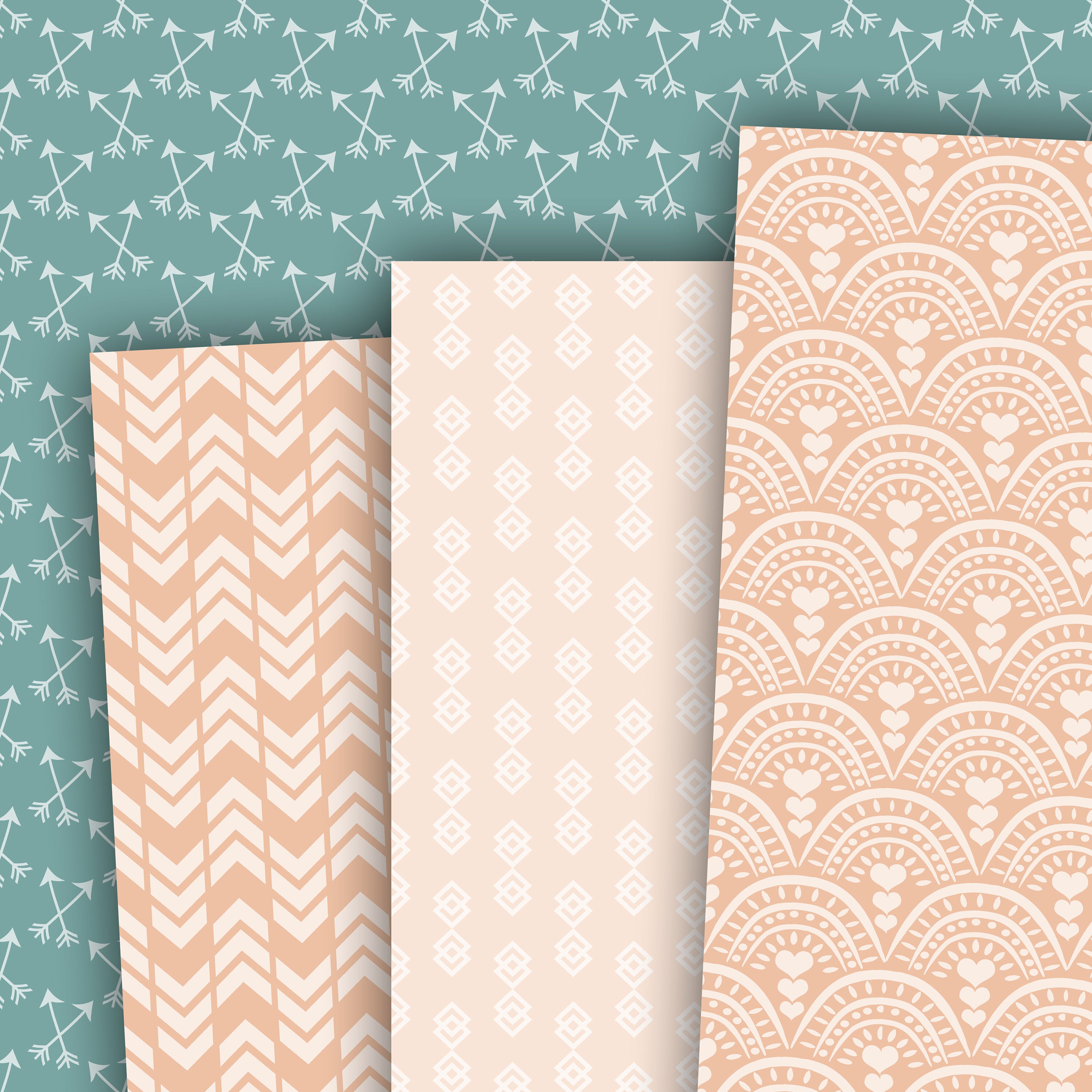 Boho Digital Paper, Seamless Backgrounds, Bohemian Scrapbook Paper ...
