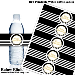 Gelukkig pensioen waterfles etiketten afdrukbare pensioen partij gunsten decoraties zwart goud Instant Download DP989