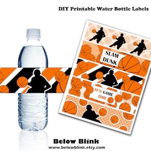 Basketball Water Bottle Labels, Printable Water Bottle Labels, Basketball Party Decor, Birthday, Baby Shower - Instant Download - DP442