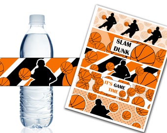 Basketball Water Bottle Labels, Printable Water Bottle Labels, Basketball Party Decor, Birthday, Baby Shower - Instant Download - DP442