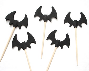 Black Bat Cupcake Toppers 24CT, Halloween Party Picks, Toothpicks, Food Picks - No763