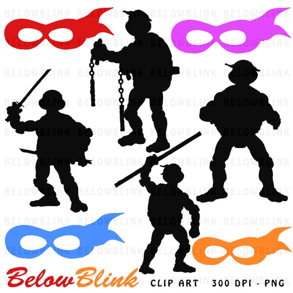 Ninja Turtles Silhouettes Clipart Clip Art Digital Scrapbooking Commercial Use - printable clipart - Instant Download  - DP354