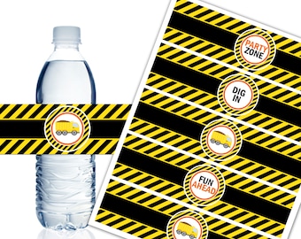 Construction Water Bottle Labels, Printable Construction Party, Construction Birthday Party, Bottle Wrappers, Instant Download - DP597