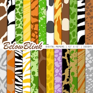 Jungle Digital Paper, Scrapbook Papers, Safari Scrapbook Papers, Jungle Animals Papers, Animal Print, Commercial Use, Printable DP892