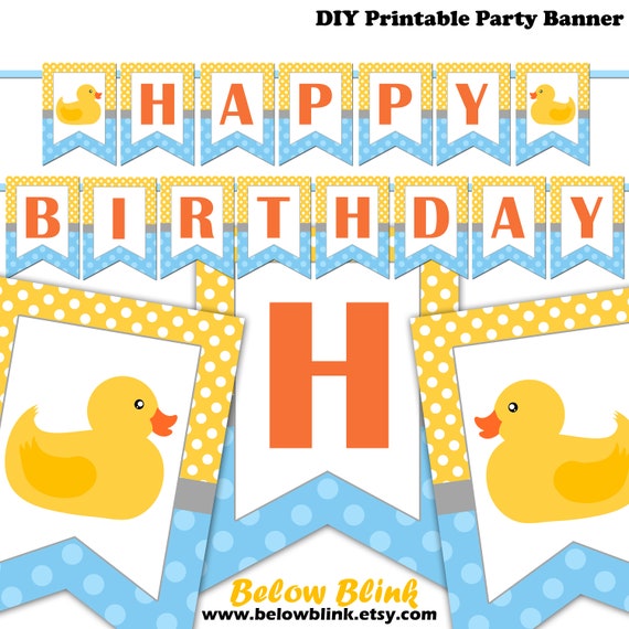 Rubber Duck Happy Birthday Banner, 1st Birthday Banner, Printable