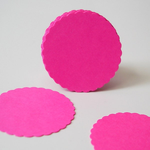 50 Hot Pink Fuchsia Scalloped Circles punch die cut scrapbook embellishments - 1" circles - No736