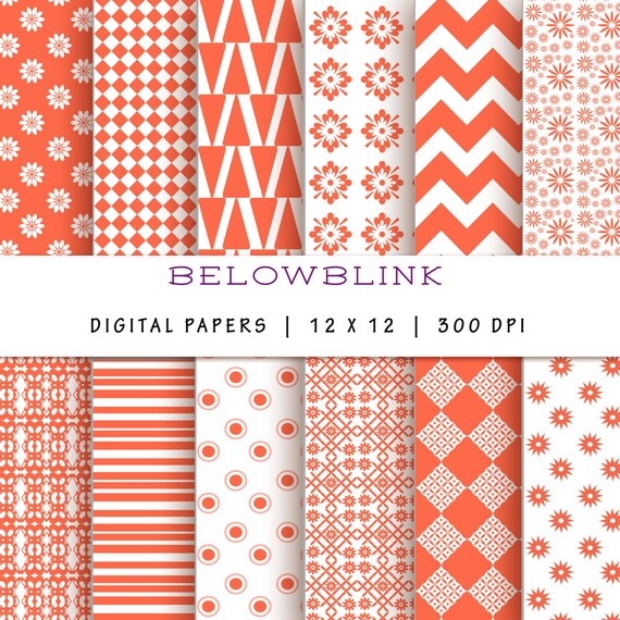 Coral Digital Paper Pack, Scrapbook Papers, 12 jpg files 12 x 12 - Instant Download - DP121 Il_570xn