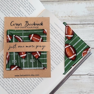 Football Bookmark, Fabric Corner Bookmark, Teacher Gift, Book Club Gift, Bookworm Reader, Stocking Stuffer, Bookmark for Him, Page Saver image 2