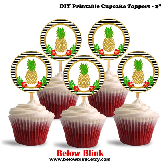 Pineapple Cupcake Toppers Birthday Printable Cupcake Toppers Luau
