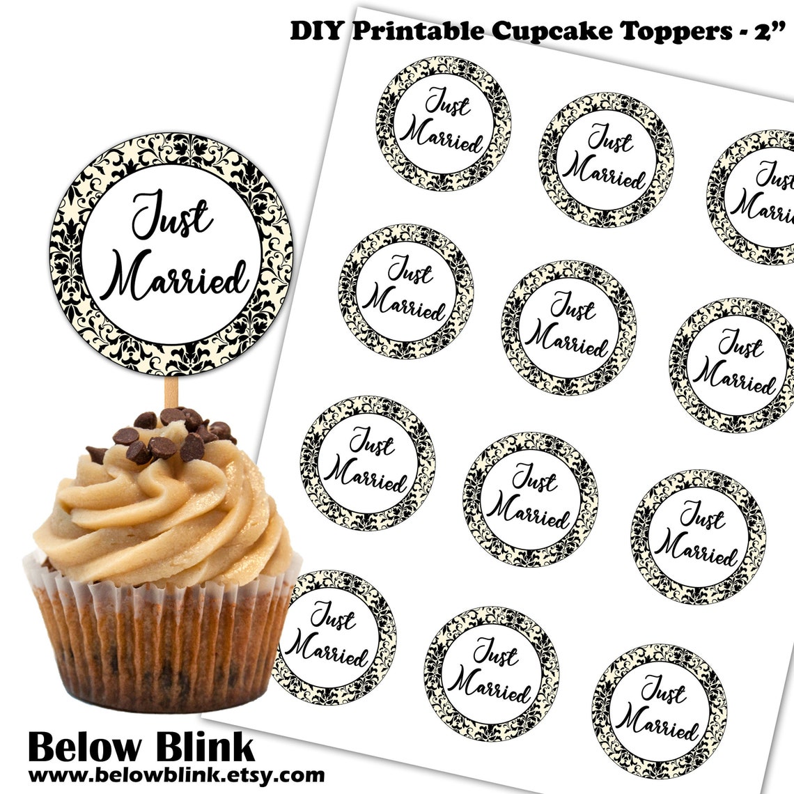 Just Married Cupcake Toppers Printable Wedding Party Decor Etsy
