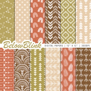 Papel digital Boho, fundos sem costura, papel para scrapbook Boho, papéis para impressão, padrão de tecido, planejador, diário indesejado - DP1154