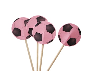 24 Pink Soccer Ball Party Picks, Cupcake Toppers, Food Picks, Sandwich Picks, Toothpicks - No205