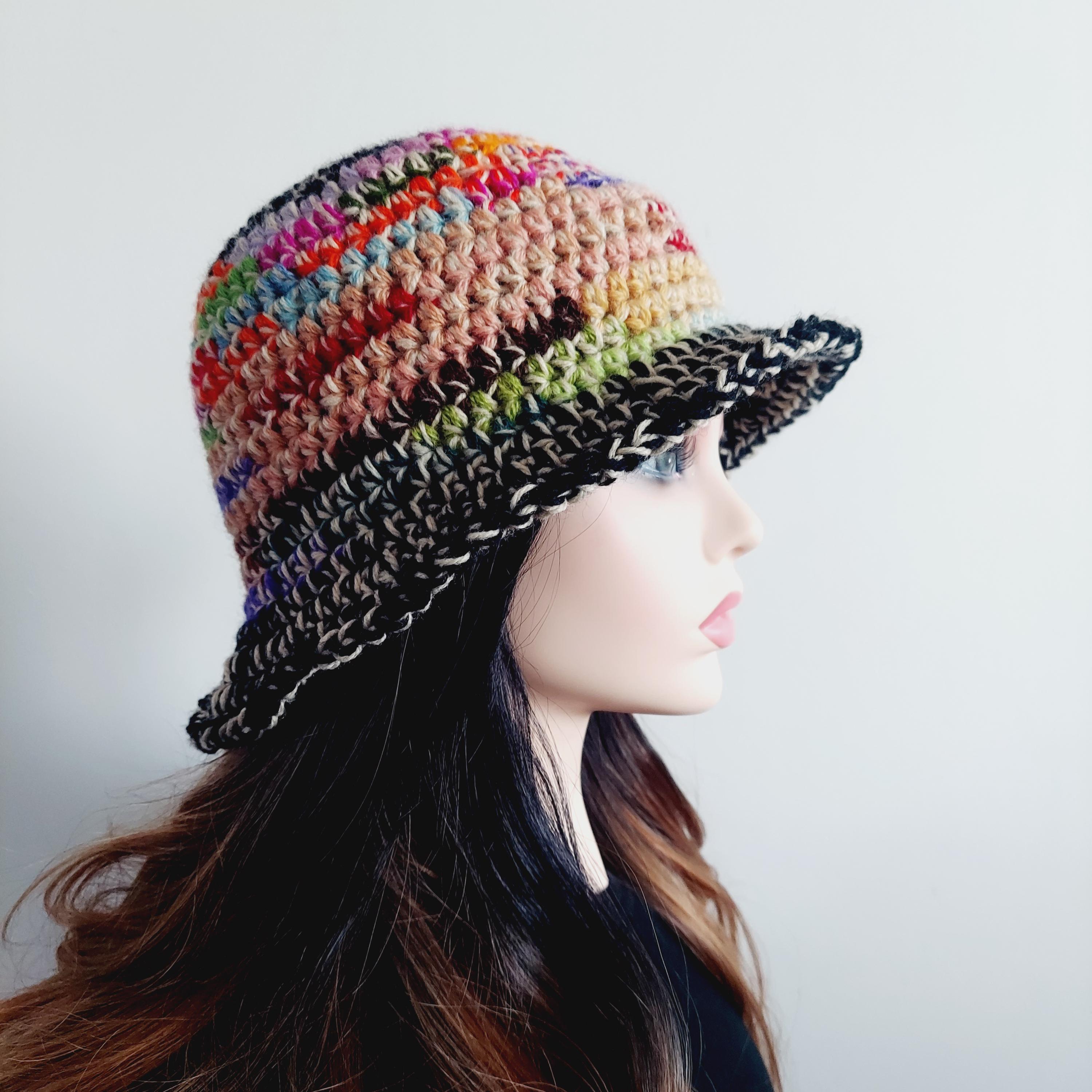 Handmade Crochet Bucket Hat: Reversible Acrylic Winter Hat 