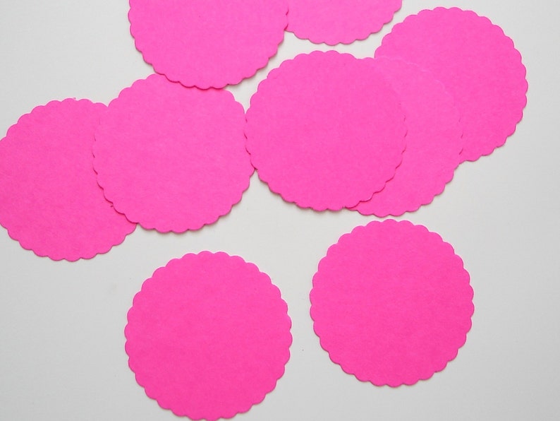 50 Hot Pink Fuchsia Scalloped Circles Punch Die Cut Scrapbook Etsy