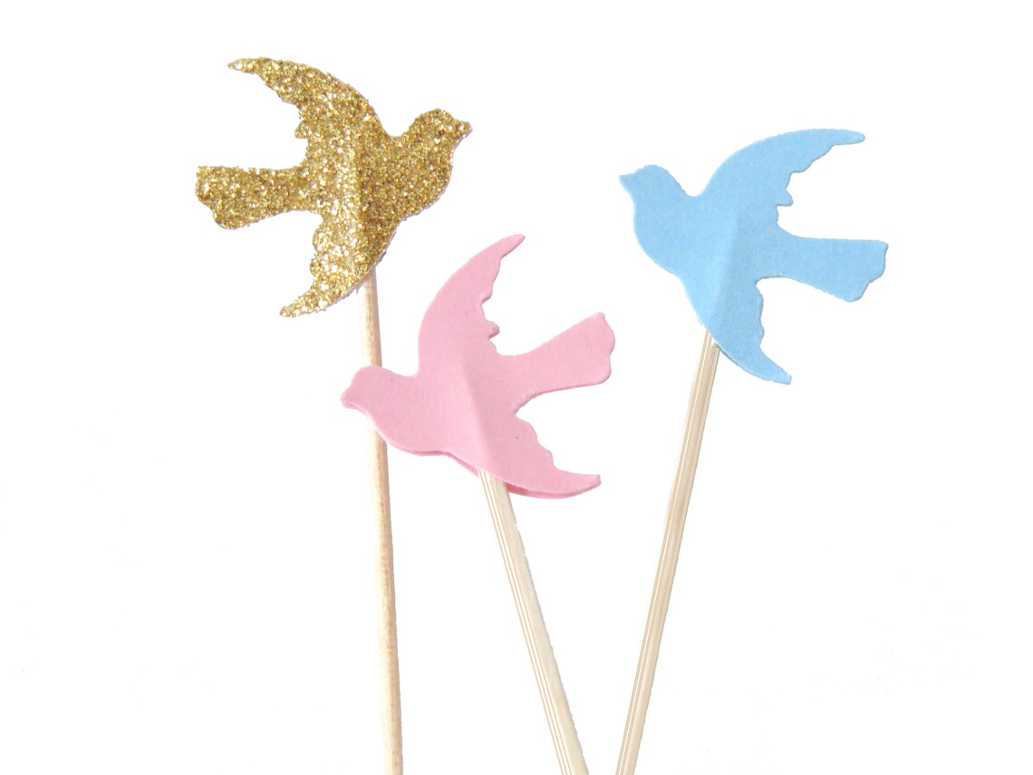 Dove Cupcake Toppers Gender Reveal Party Boho Wedding Etsy