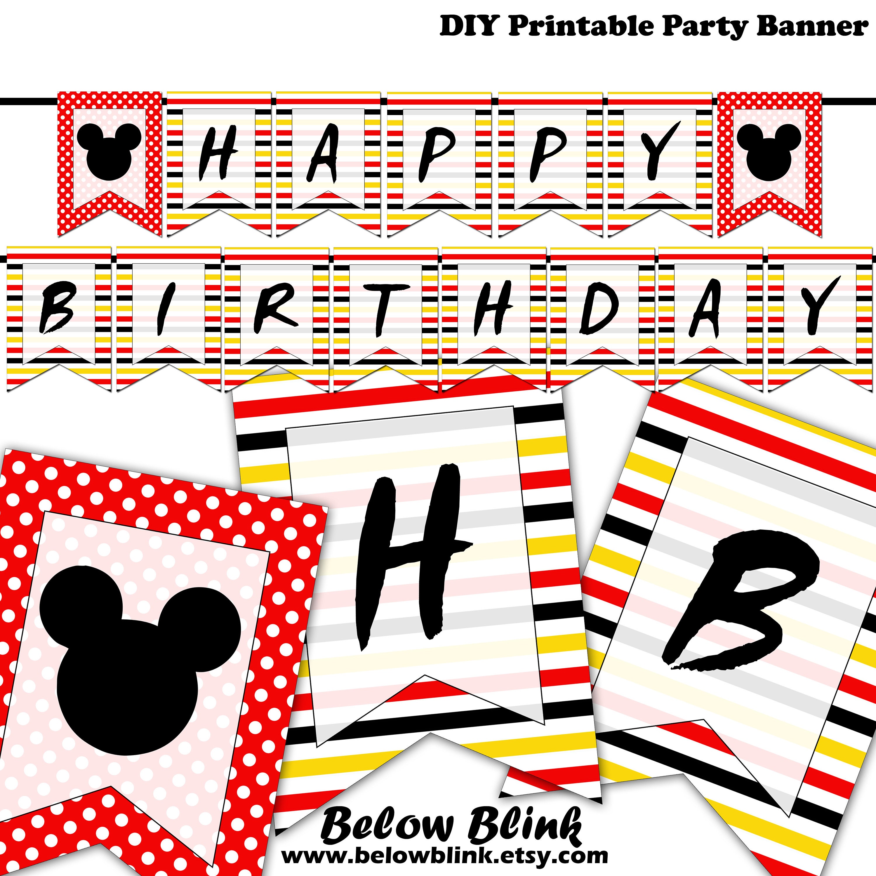 Mickey Mouse happy birthday banner template Ready to print at home ...