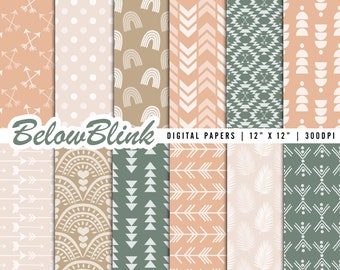 Boho Digital Paper, Seamless Backgrounds, Bohemian Scrapbook Paper, Printable Papers, Fabric Pattern, Planner, Junk Journal - DP1149