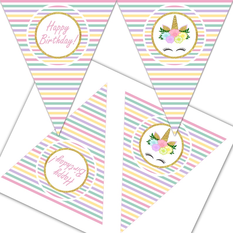 unicorn triangle banner happy birthday printable banner etsy