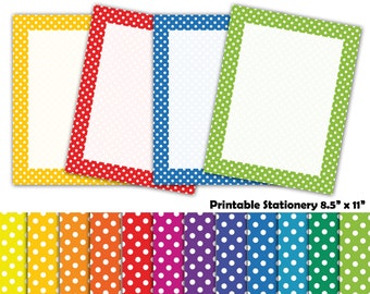 paper with dotted lines for writing Primary Colors Polka Dots Stationery Writing Paper printable journal pages 8.5" x 11" printable paper scrapbooking instant download - DP723