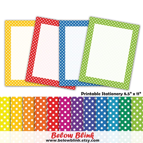 primary writing paper with dotted lines Primary Colors Polka Dots Stationery Writing Paper printable journal pages 8.5" x 11" printable paper scrapbooking instant download - DP723
