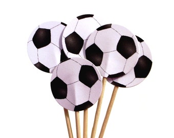 24 Soccer Ball Party Picks, Cupcake Toppers, Food Picks, Sandwich Picks, Toothpicks - No965