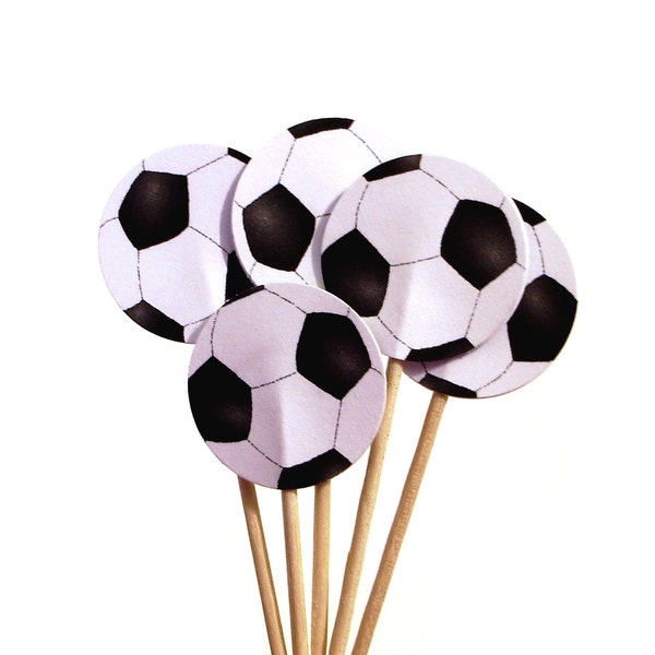 24 Soccer Ball Party Picks, Cupcake Toppers, Food Picks, Sandwich Picks, Toothpicks - No965