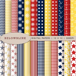 Nautical Digital Paper Pack, Scrapbook Papers, 24 jpg files 12 x 12 - Instant Download - DP192
