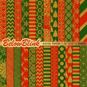 Rosso e oro Natale carta digitale, carte di vacanza, scrapbooking, sullo sfondo la fotografia, uso commerciale, rosso verde foglia di oro, lusso - DP541