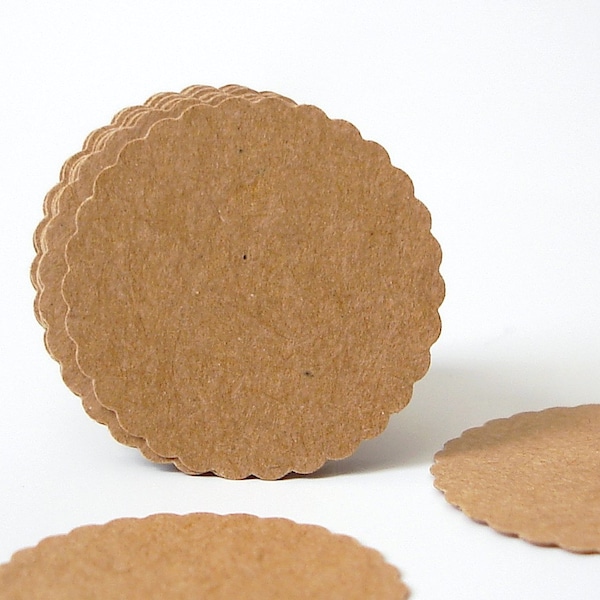 50 Kraft Scalloped Circles punch die cut scrapbook embellishments - 1" circles - No622