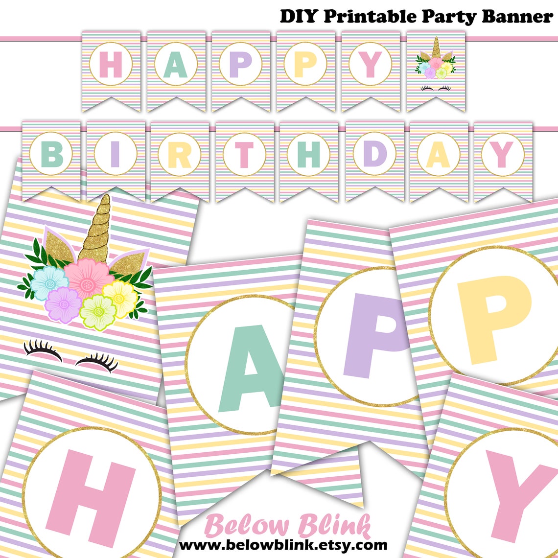 Unicorn Printable Banner Happy Birthday Banner Unicorn - Etsy
