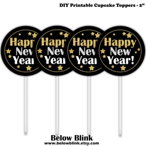 Happy New Year Cupcake Toppers, Printable Cupcake Toppers, New Years Party Decor, Gift Tags, Labels, Hello 2022, Instant Download DP654 image 3