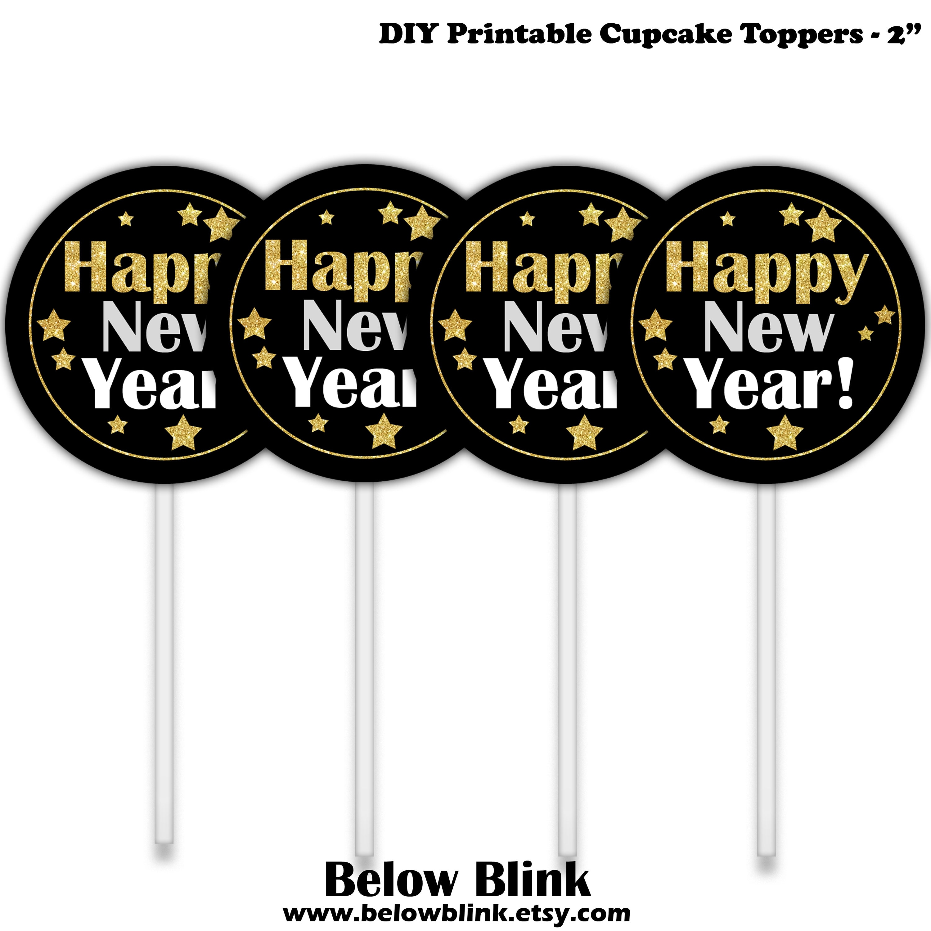 happy new year cupcake toppers, druckbare cupcake toppers