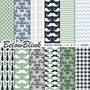Papel digital para o dia dos pais, fundos sem costura, papel para scrapbook, papéis para impressão, bigode, guingão, feliz dia dos pais - DP1108