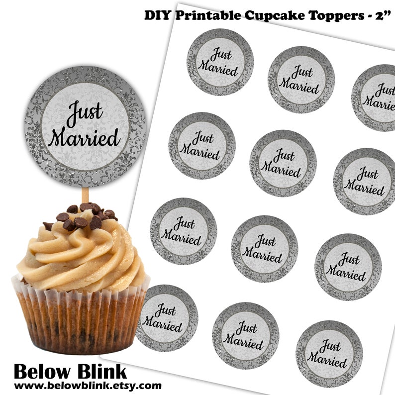 Just Married Cupcake Toppers Printable Wedding Party Etsy