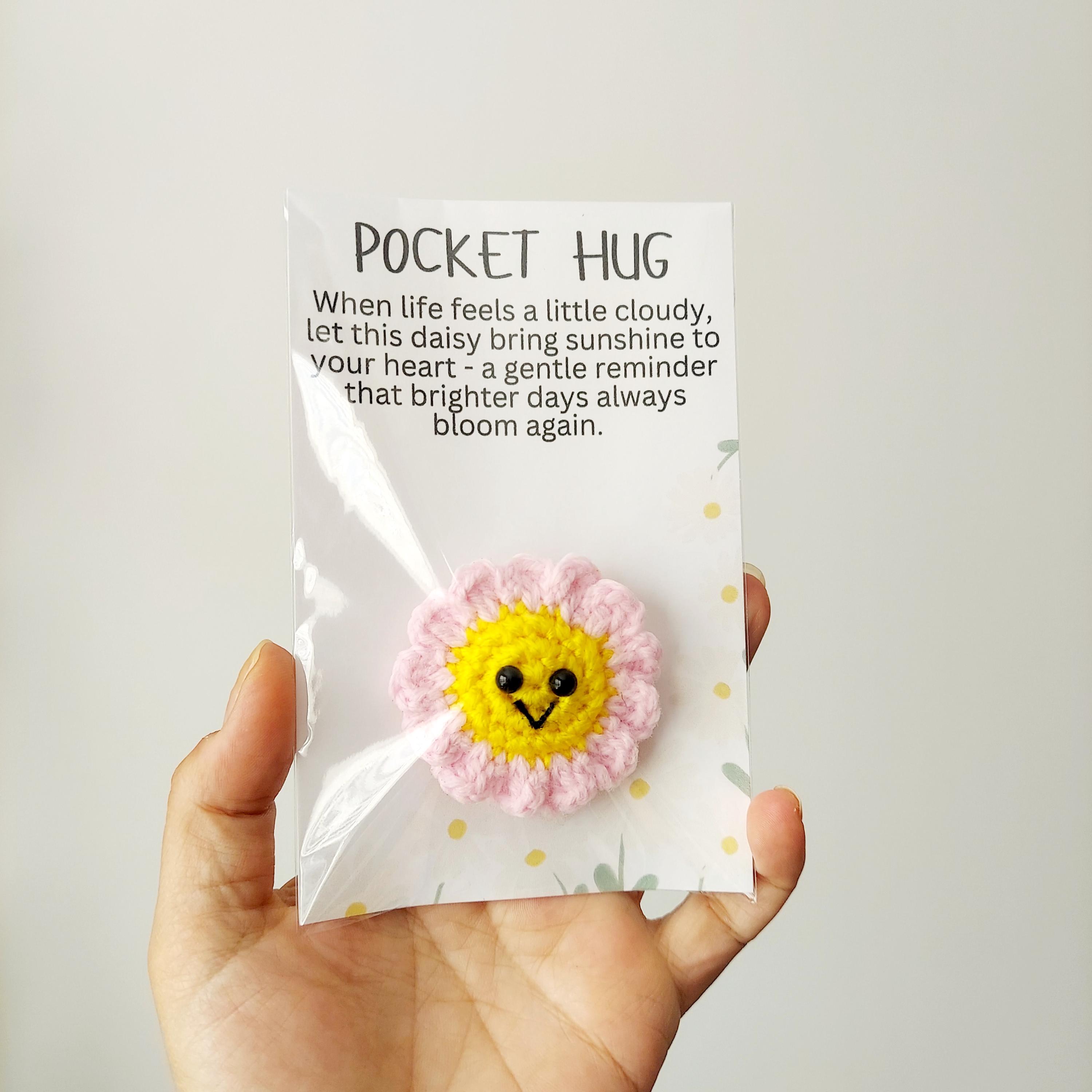 Daisy Pocket Hug, Crochet Flower Comfort Gift With Card, Handmade ...
