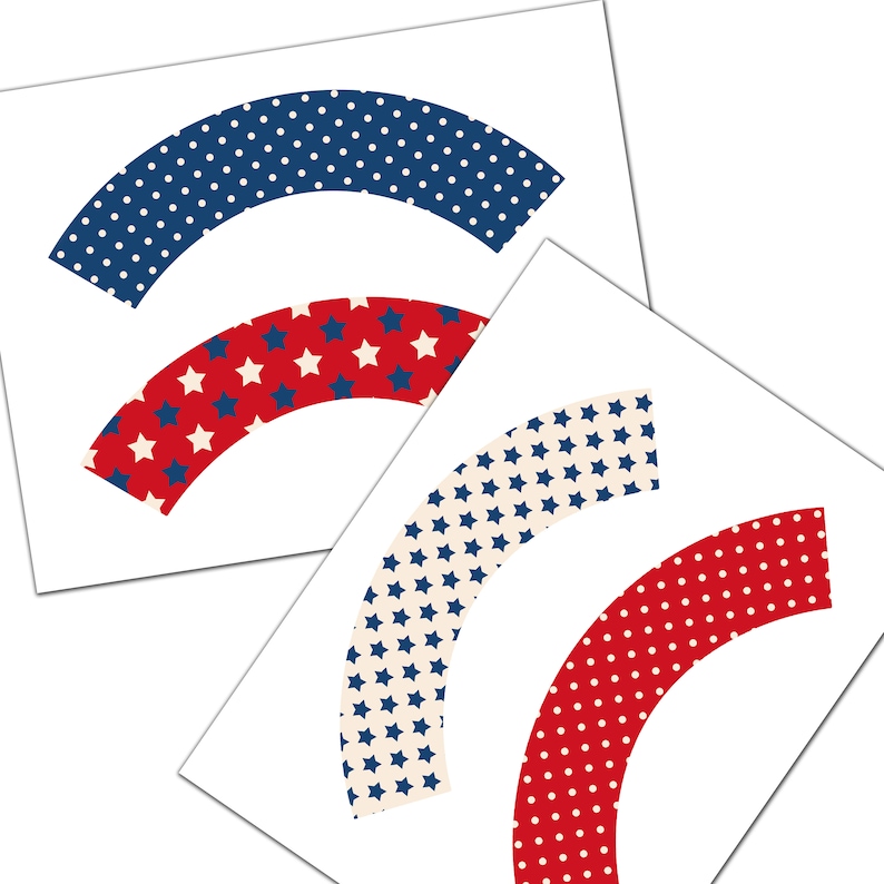 Instant Download-DP427 4th of July Cupcake Wrappers Independence Day Party Decor Printable Cupcake Wrappers