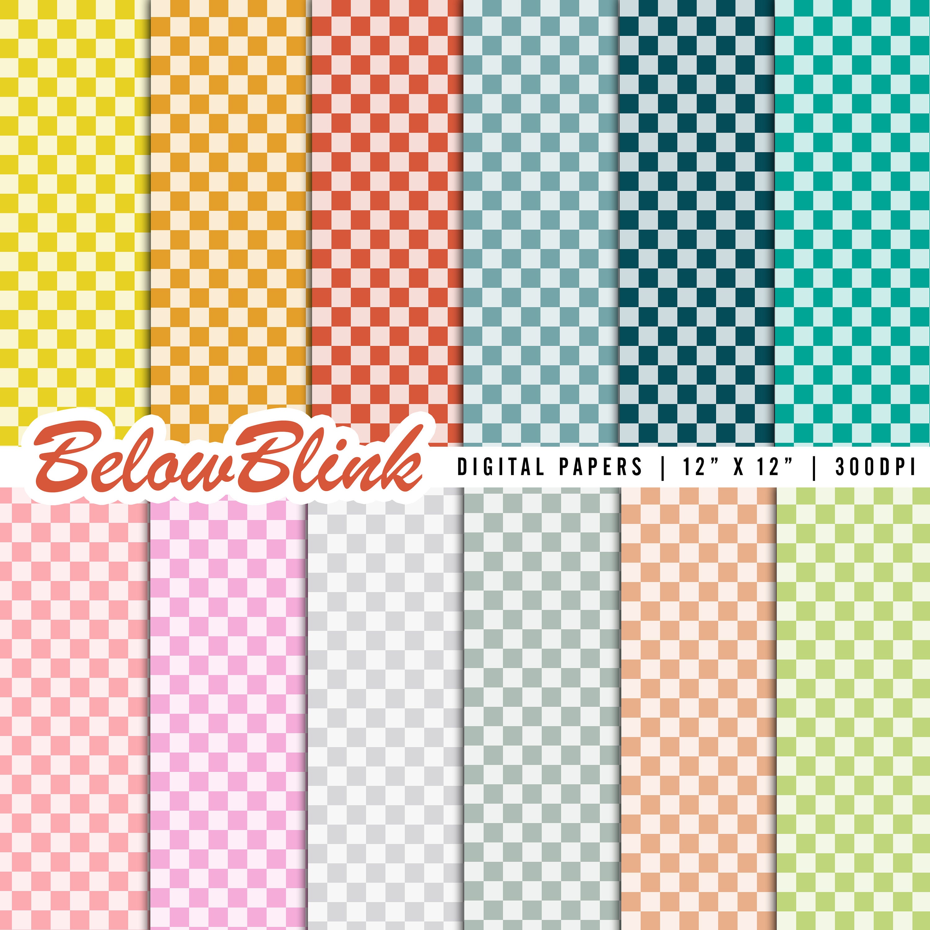 Retro Checkered Pattern Digital Paper, Seamless Backgrounds, Scrapbook ...