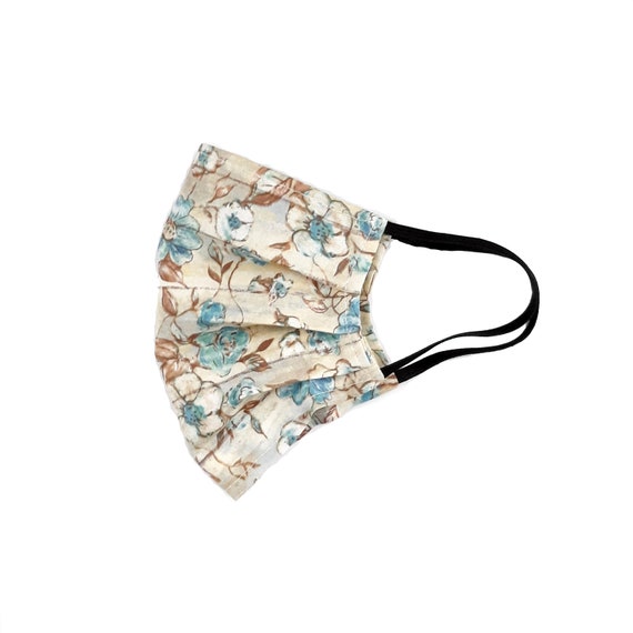 Blue Floral Face Mask with filter pocket 100% cotton washable reusable breathable protection cloth mask adult size face covering Il_570xn