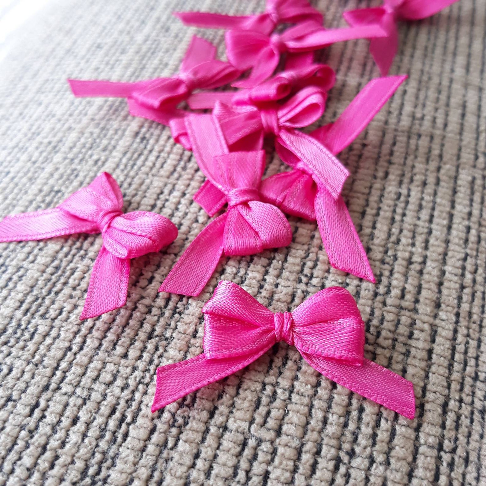 12 Mini Bows Pink Bow Embellishments Card Making Appliques ...