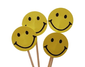 24 Emoji Cupcake Toppers, Smiley Birthday Party Decorations - No968