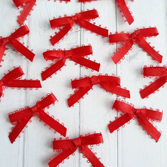Red Bow Embellishments, 12CT Ribbon Bow Applique, Scrapbooking Bows, Card Making, Craft Supplies, Small Craft Bow Il_570xn