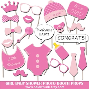 Girl Baby Shower Photo Booth Props, Printable Photo Props, Party Props, Instant Download - DP409