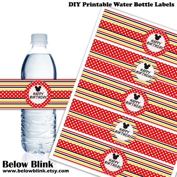 Mickey Mouse Happy Birthday Water Bottle Labels, Mickey Mouse Party Decorations, Printable, Mickey Mouse, Instant Download DP958 Il_570xn