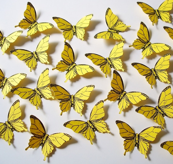 25 Bright Yellow Elegant Butterfly scrapbook embellishments - No1007 Il_570xn