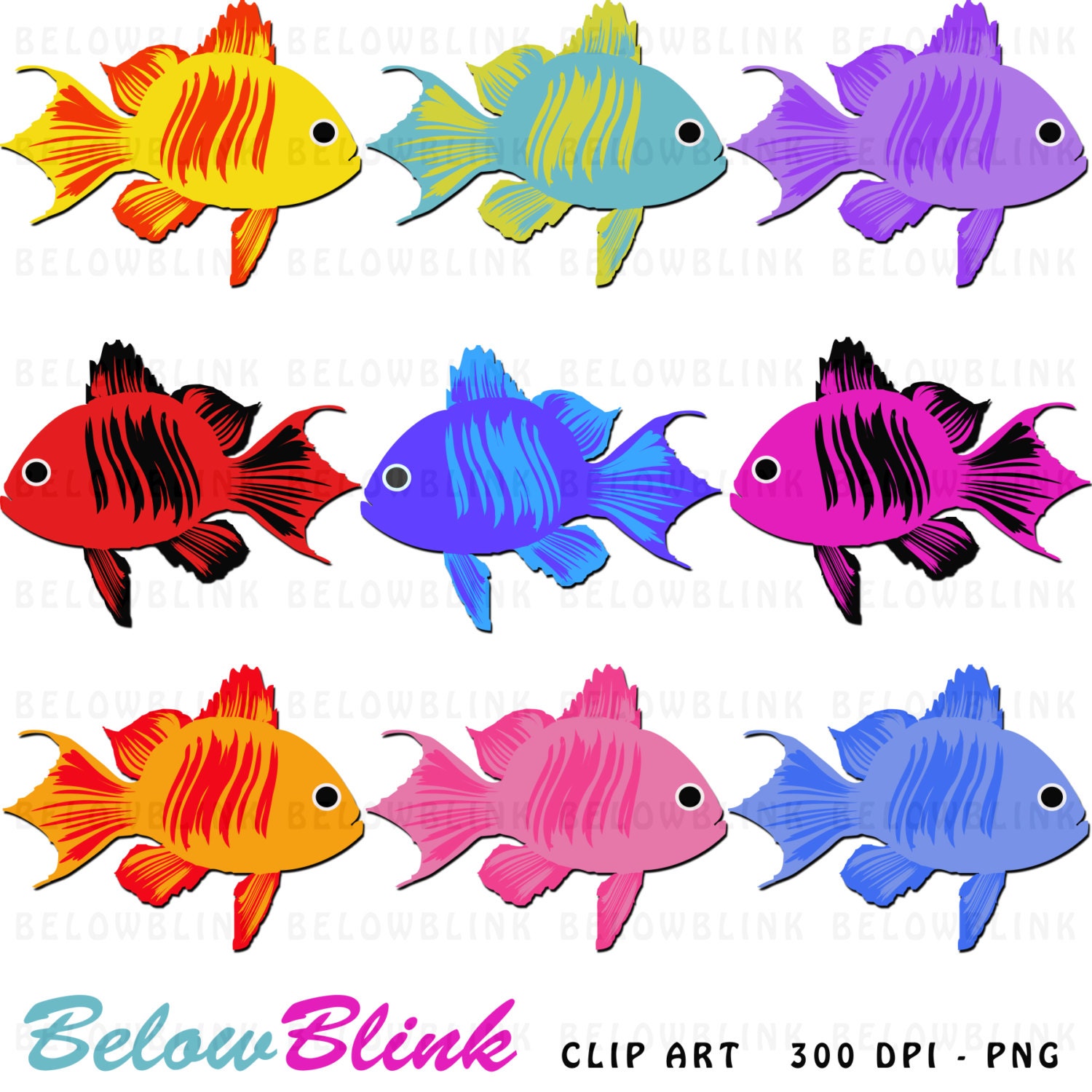 Cute Colorful Fish Clipart Clip Art Digital Scrapbooking